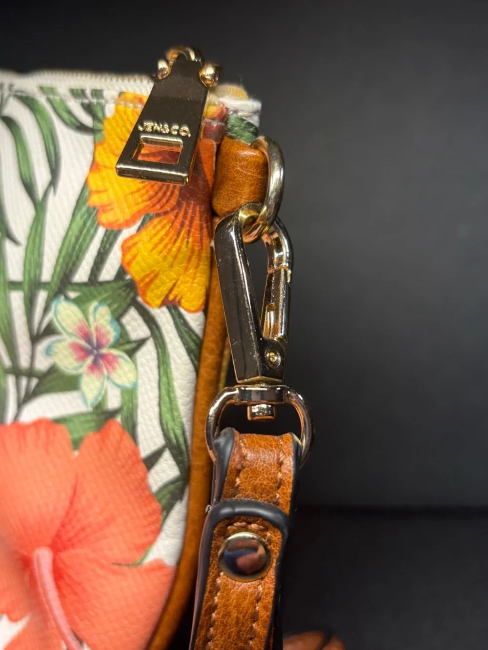 LeatherTropical Floral Wristlet Clutch Palm Hibiscus Print Zip Pouch Summer Bag
